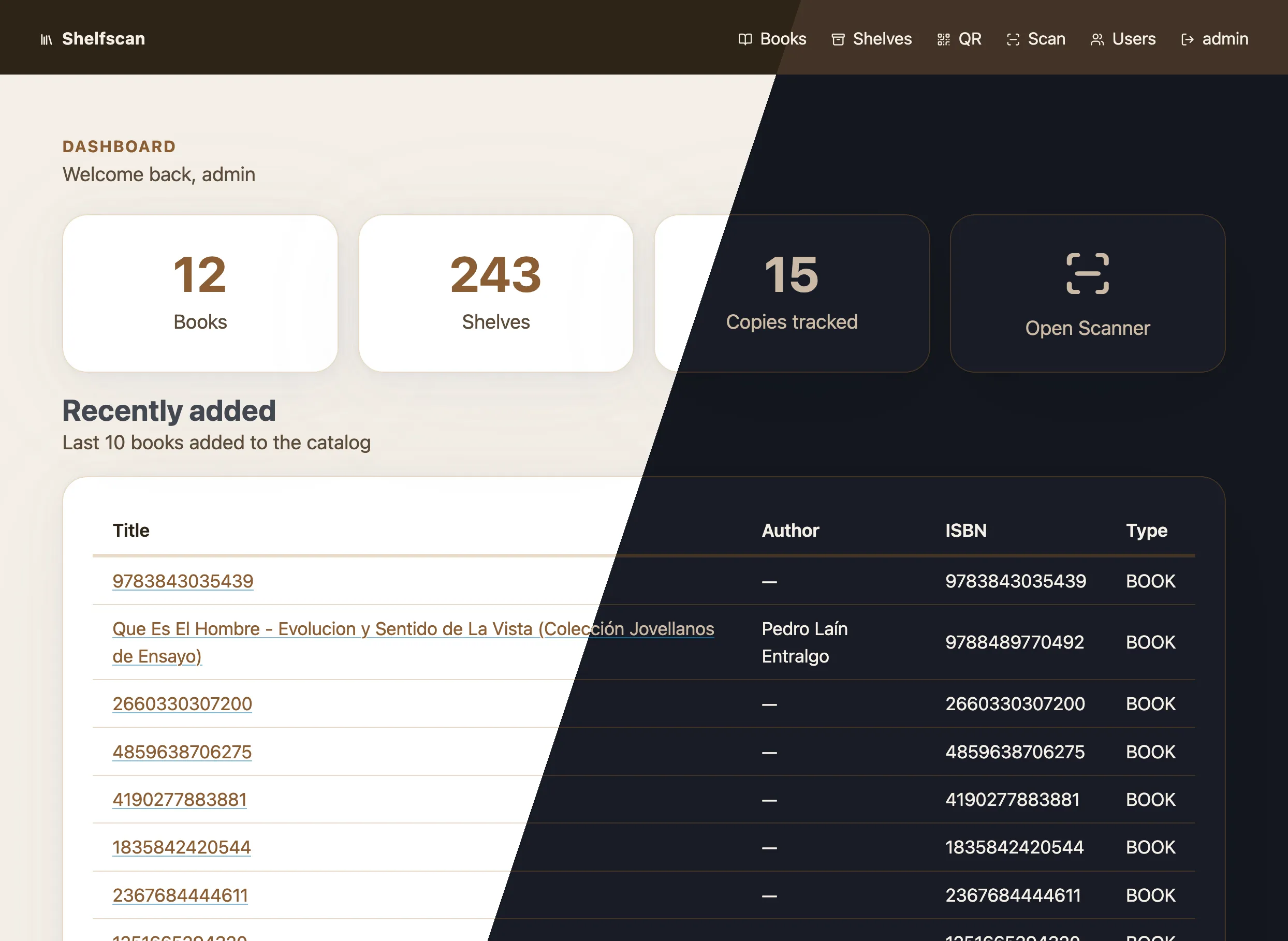 the minimal UI of ShelfScan